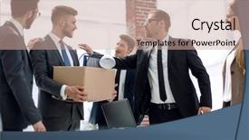  Presentation with personal belongings - Theme enhanced with sad employee with personal belongings background and a coral colored foreground