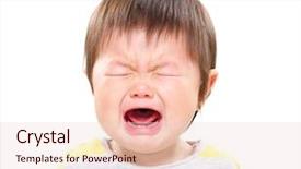  Presentation with baby crying - Slide set with sad face - crying asian baby girl background and a  colored foreground