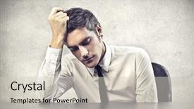  Presentation with sad - PPT theme featuring sad face - desperate young businessman leaning background and a soft green colored foreground