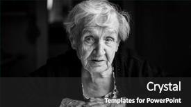  Presentation with grandma - PPT layouts having sad face - elderly woman grandma black-and-white close-up background and a dark gray colored foreground