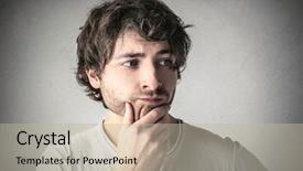  Presentation with man looking up happy - Theme having sad face - man looking away background and a  colored foreground