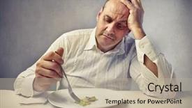  Presentation with fat - Presentation design consisting of sad-fat-man-eating-vegetables background and a mint green colored foreground