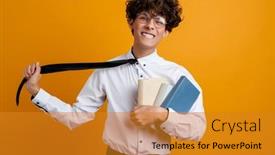  Presentation with sad - Slide deck enhanced with sad-frustrated-college-student-guy background and a gold colored foreground