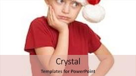  Presentation with sad child - Colorful PPT theme enhanced with sad girl child in santa hat portrait on white isolated christmas holiday concept backdrop and a coral colored foreground