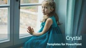  Presentation with sad girl - Audience pleasing slide set consisting of sad girl looking through window backdrop and a ocean colored foreground