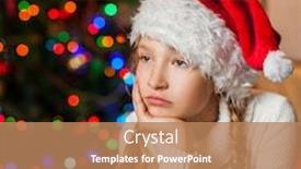  Presentation with sad girl - Audience pleasing slide set consisting of sad girl near christmas tree looking away backdrop and a coral colored foreground