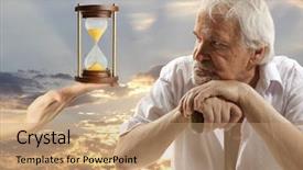  Presentation with life insurance concept leaflets - Beautiful slides featuring sad grandparents - life concept portrait backdrop and a coral colored foreground