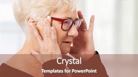  Presentation with headache - Colorful PPT layouts enhanced with sad grandparents - old woman is eye glasses backdrop and a red colored foreground