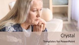  Presentation with pensioner - PPT theme with sad grandparents - portrait of female pensioner background and a soft green colored foreground