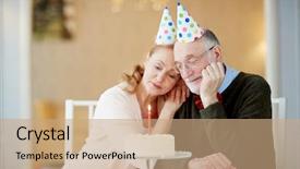  Presentation with senior couple - Beautiful PPT theme featuring sad grandparents - portrait of lonely senior couple backdrop and a coral colored foreground