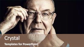  Presentation with old man - Audience pleasing slide deck consisting of sad grandparents - portrait of the old man backdrop and a coral colored foreground