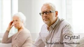  Presentation with senior couple - PPT theme consisting of sad grandparents - senior couple sitting on sofa background and a mint green colored foreground