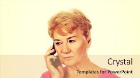  Presentation with phone - Beautiful presentation featuring sad grandparents - worried senior woman talking backdrop and a  colored foreground