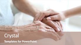  Presentation with man and woman - PPT theme featuring sad grandparents - young woman touching senior man background and a coral colored foreground