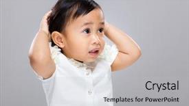  Presentation with race - Slide deck with sad kid - confused mixed race baby background and a light gray colored foreground