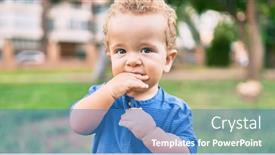  Presentation with teeth pain - Presentation theme having sad-little-boy-putting-fingers background and a teal colored foreground