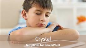  Presentation with sad lonely student sitting - Colorful PPT layouts enhanced with sad little boy with tablet backdrop and a  colored foreground