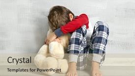  Presentation with teddy bear - Audience pleasing presentation consisting of insult - sad little boy with teddy backdrop and a soft green colored foreground