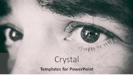  Presentation with look - Presentation theme enhanced with sad look man's eyes close-up background and a light gray colored foreground