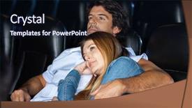  Presentation with movie theater loving couple - Colorful presentation theme enhanced with sad love - loving mid adult couple watching backdrop and a wine colored foreground