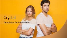  Presentation with photo - Amazing slide deck having sad love - photo of displeased young loving backdrop and a gold colored foreground