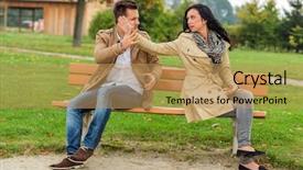  Presentation with bench vise - Theme consisting of sad love - young couple sitting background and a coral colored foreground