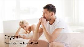  Presentation with people conflict - Presentation design consisting of sad man - people relationship difficulties conflict background and a coral colored foreground