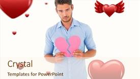  Presentation with broken heart - Theme consisting of sad man holding a broken heart against hearts background and a cream colored foreground