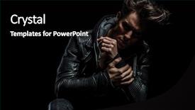  Presentation with black hand - Beautiful slide set featuring sad man in leather jacket backdrop and a black colored foreground
