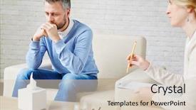  Presentation with sad - Audience pleasing PPT theme consisting of sad man sitting by his backdrop and a lemonade colored foreground