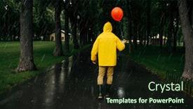  Presentation with rainy day - Theme having sad-man-with-balloon-walking background and a wine colored foreground