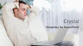  Presentation with sad - Colorful slide deck enhanced with sad man working with his notebook in his living room backdrop and a light gray colored foreground