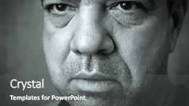  Presentation with black face womens rights - Colorful PPT theme enhanced with sad man's face close backdrop and a gray colored foreground