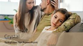  Presentation with military family - Cool new slides with sad-masculine-military-man-hugging backdrop and a coral colored foreground