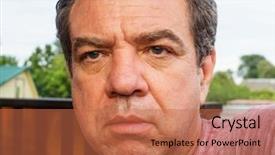  Presentation with happy sad face man - Colorful theme enhanced with sad mature man outdoors portrait backdrop and a coral colored foreground