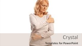  Presentation with sad woman - PPT layouts enhanced with sad-mature-woman-experiencing-pain and a coral colored foreground