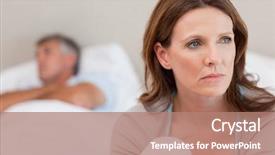  Presentation with woman sad - Presentation consisting of sad mature woman on bed background and a coral colored foreground