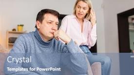  Presentation with upset - Presentation design with sad-middle-aged-man-sits background and a seafoam green colored foreground