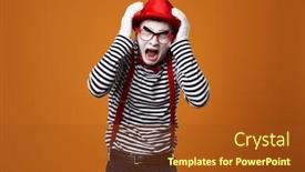  Presentation with mime - PPT theme featuring sad-mime-man-in-vest background and a tawny brown colored foreground