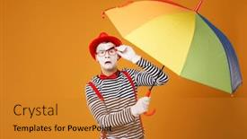  Presentation with mime - Colorful slide set enhanced with sad-mime-man-looking backdrop and a gold colored foreground