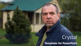  Presentation with sad - Presentation design consisting of sad-miserable-man-in-front background and a navy blue colored foreground