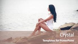  Presentation with stones - Presentation with sad mood - beautiful young woman on stones background and a coral colored foreground