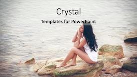  Presentation with young woman - Presentation theme enhanced with sad mood - beautiful young woman on stones background and a white colored foreground