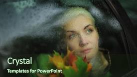  Presentation with looking glass - Beautiful PPT theme featuring sad mood - portrait of beautiful woman backdrop and a  colored foreground