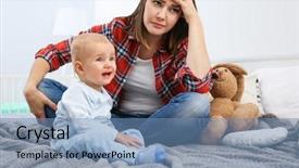  Presentation with cute baby - Slides featuring sad mother - depressed young woman with cute background and a teal colored foreground