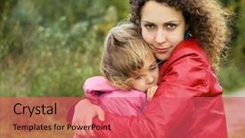  Presentation with group of three young girl - Audience pleasing PPT layouts consisting of sad mother - young woman protects little girl backdrop and a  colored foreground