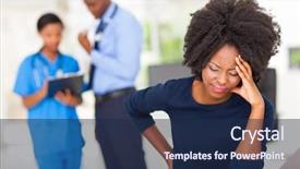  Presentation with doctor african - Audience pleasing slides consisting of sad nurse - african female sick patient backdrop and a navy blue colored foreground