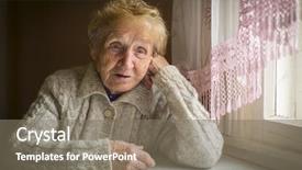  Presentation with alone - Audience pleasing PPT layouts consisting of sad nurse - elderly woman sits alone near backdrop and a gray colored foreground