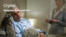  Presentation with caring - Amazing slide deck having sad nurse - ill old male patient backdrop and a gray colored foreground