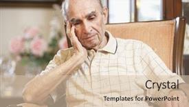  Presentation with endangered snow leopard resting - Presentation theme enhanced with sad nurse - senior man resting in armchair background and a lemonade colored foreground